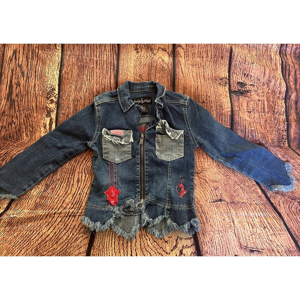 Baby Phat Girls Blue Denim Zip Jacket Size 4 Long Sleeve Collared Jean Coa